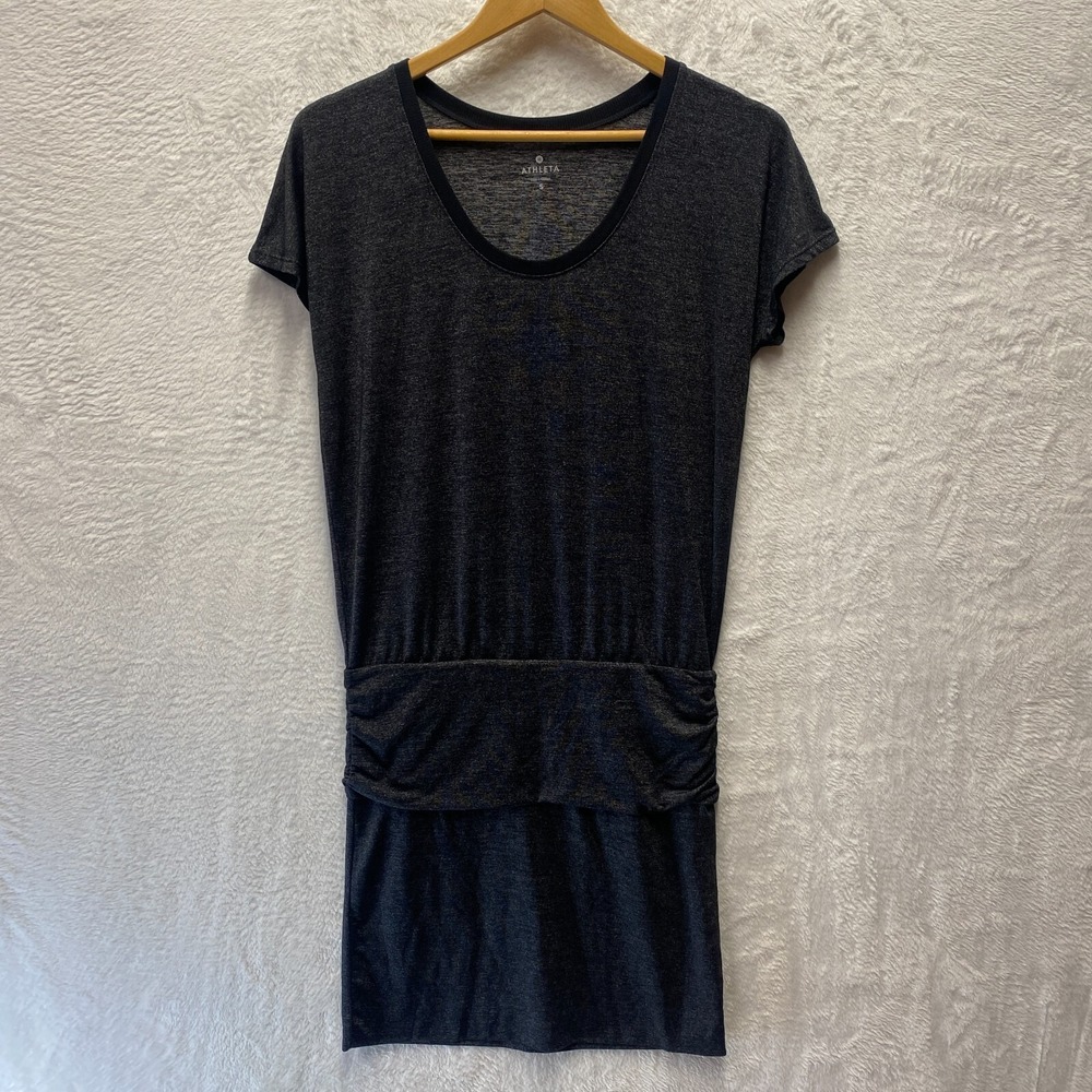 Athleta Odyssey Tee Dress Women's Small Charcoal Gray Sporty Round Neck Pullover